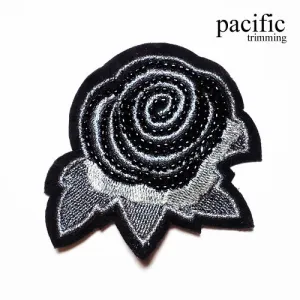 3 1/8" Beaded Embroidery Rose Patch Sew On : PA190157