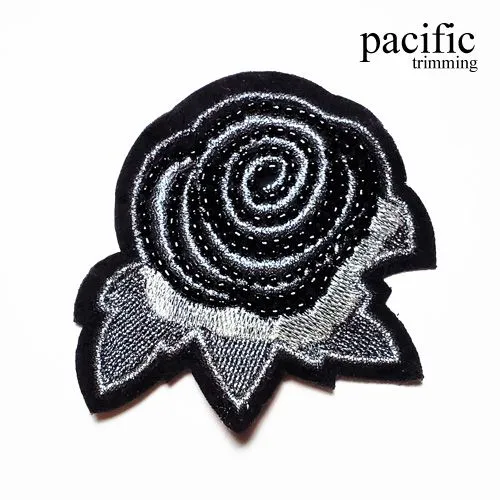 3 1/8" Beaded Embroidery Rose Patch Sew On : PA190157