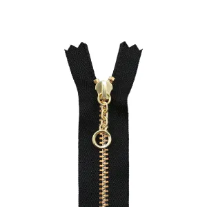 #3 Metal, Black, 5" YKK Closed End Handbag Zipper with Brass Teeth, #451-5-BLK-BRS