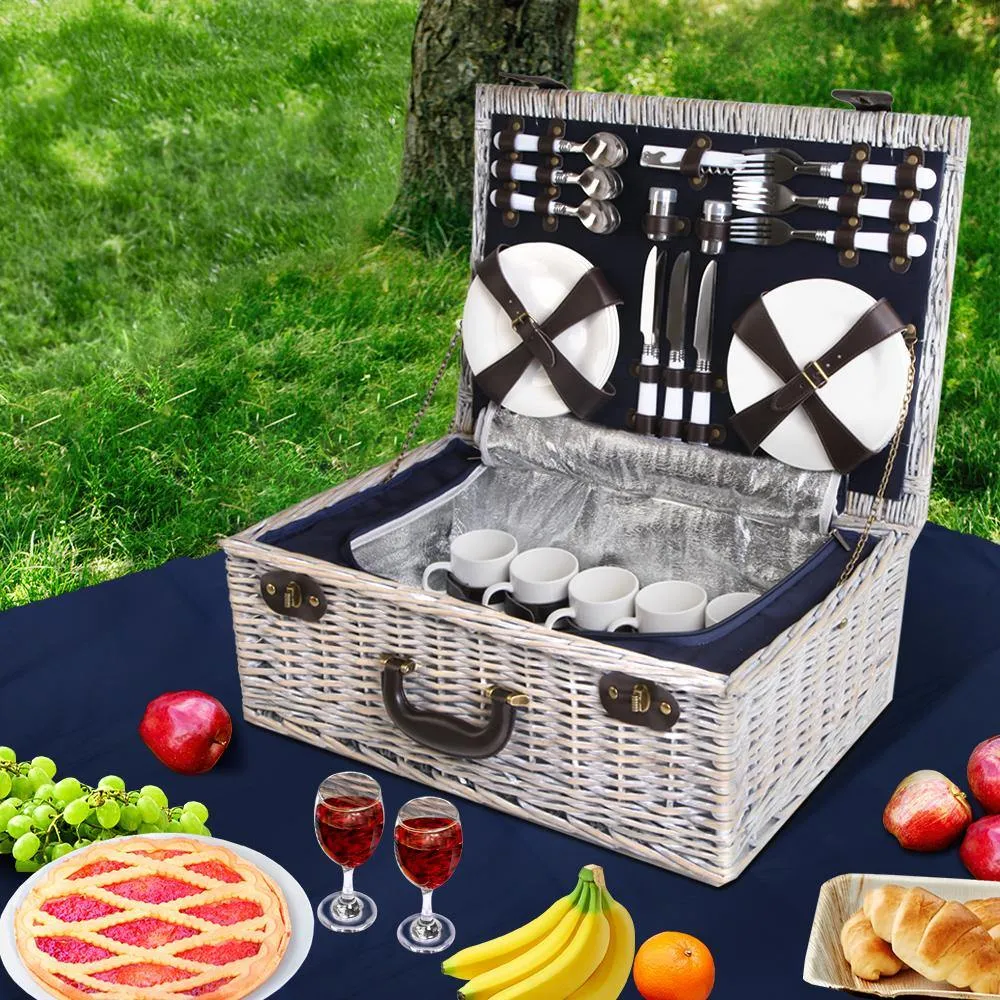 6 Person Outdoor Picnic Basket Cooler Bag Wicker