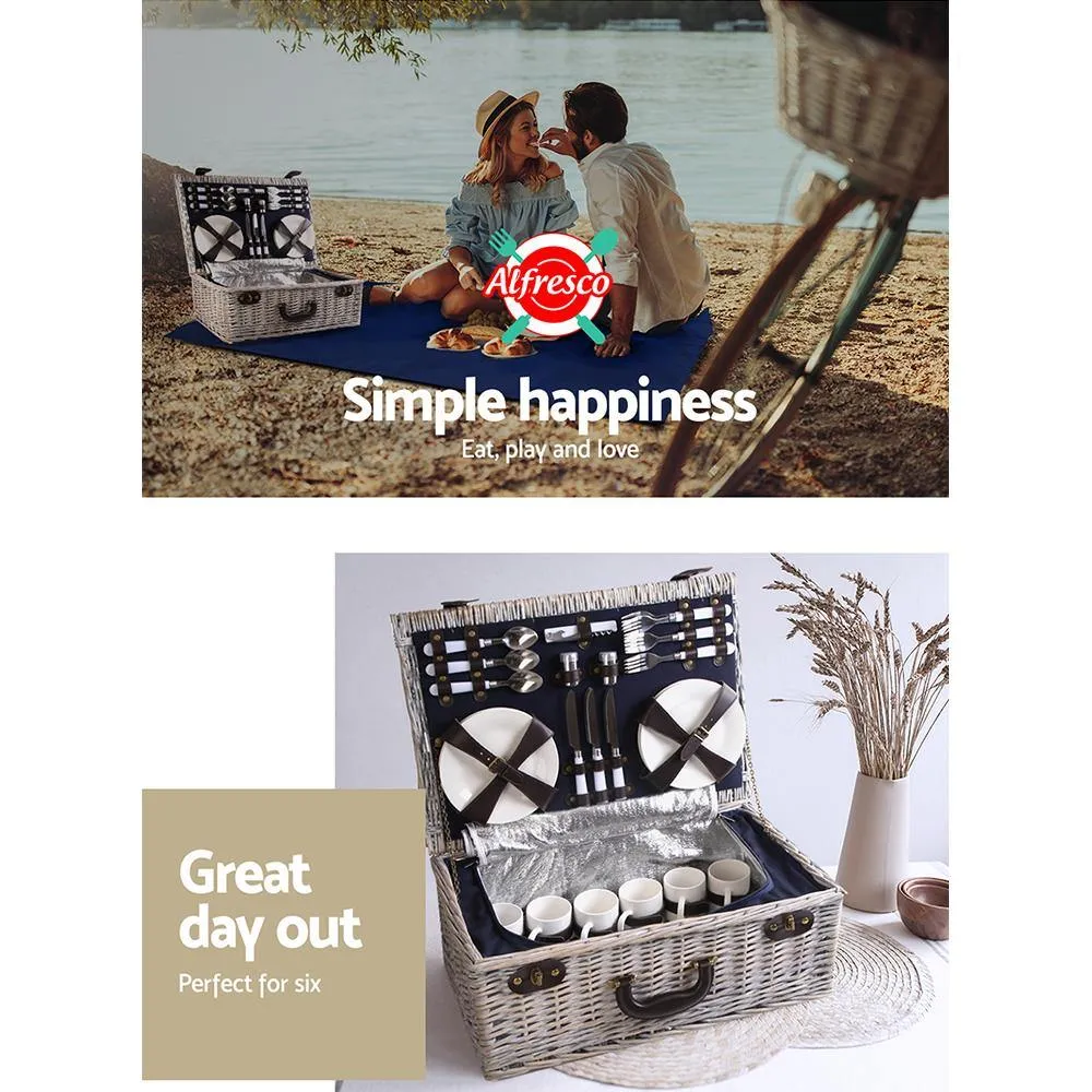 6 Person Outdoor Picnic Basket Cooler Bag Wicker