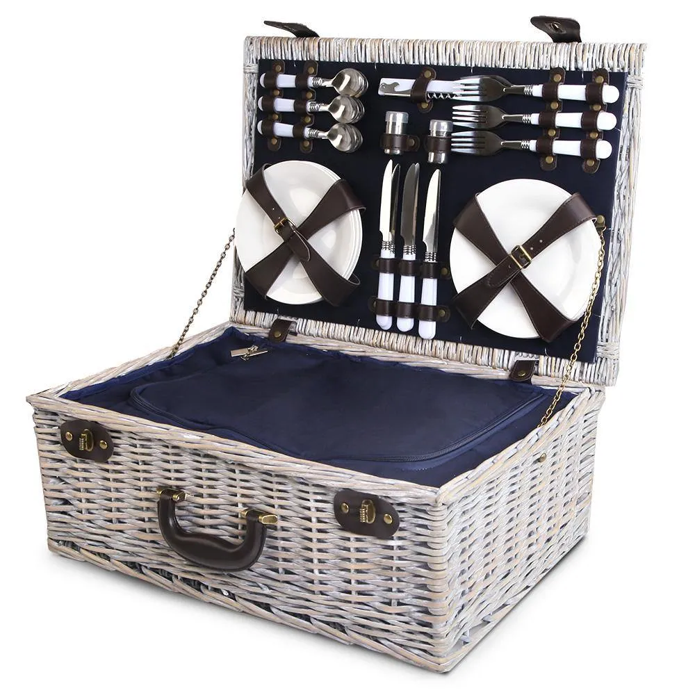 6 Person Outdoor Picnic Basket Cooler Bag Wicker