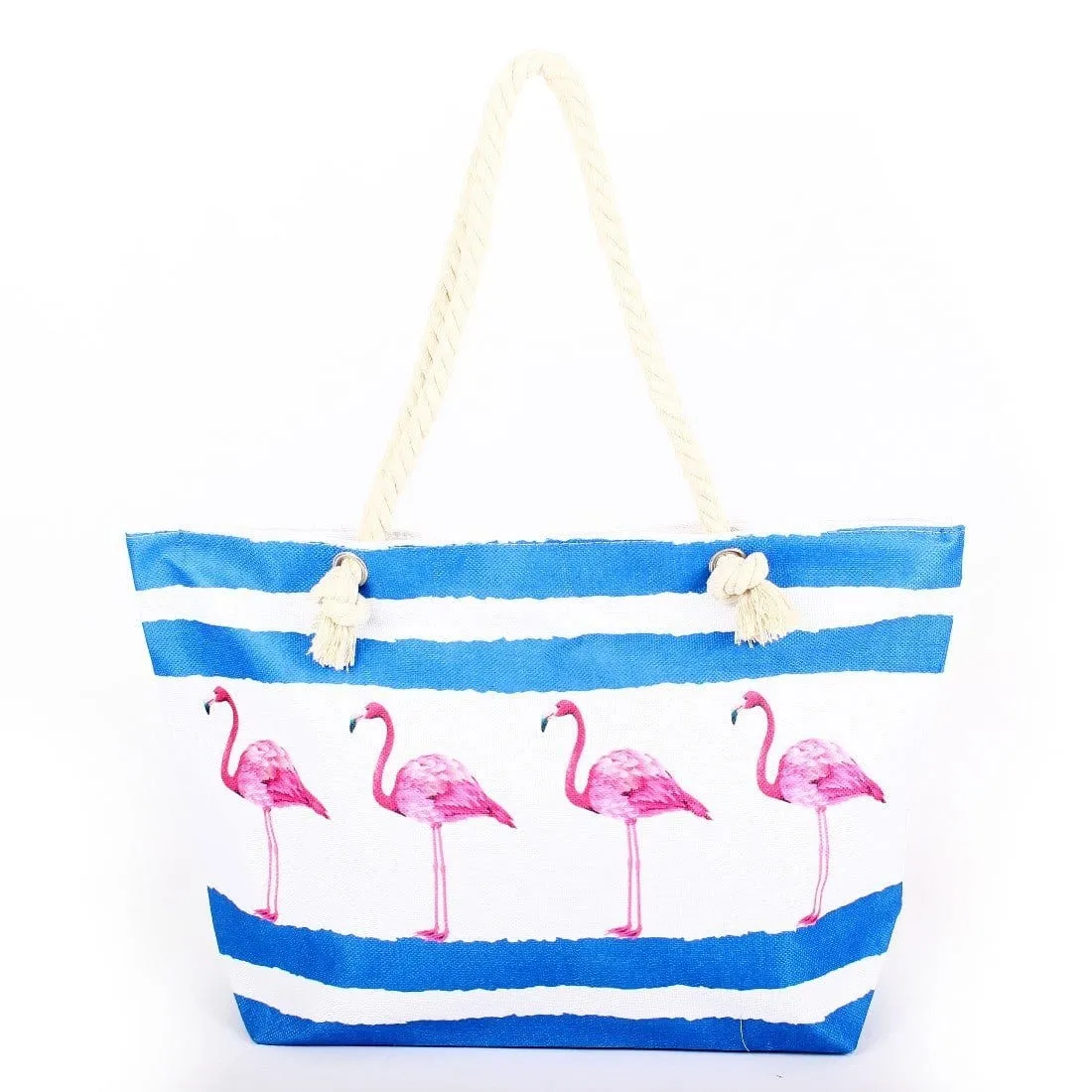 B809 Flamingos Printed Large Beach Tote Bag