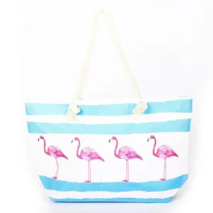 B809 Flamingos Printed Large Beach Tote Bag
