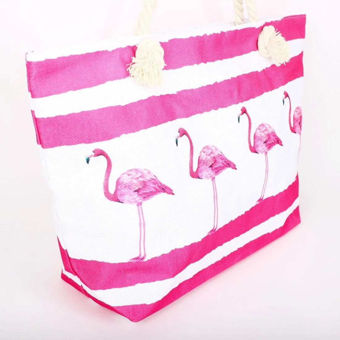 B809 Flamingos Printed Large Beach Tote Bag