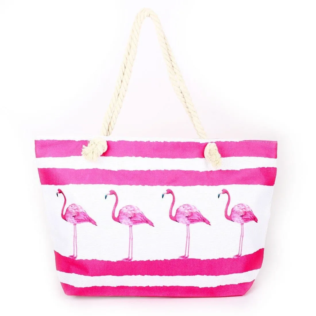 B809 Flamingos Printed Large Beach Tote Bag