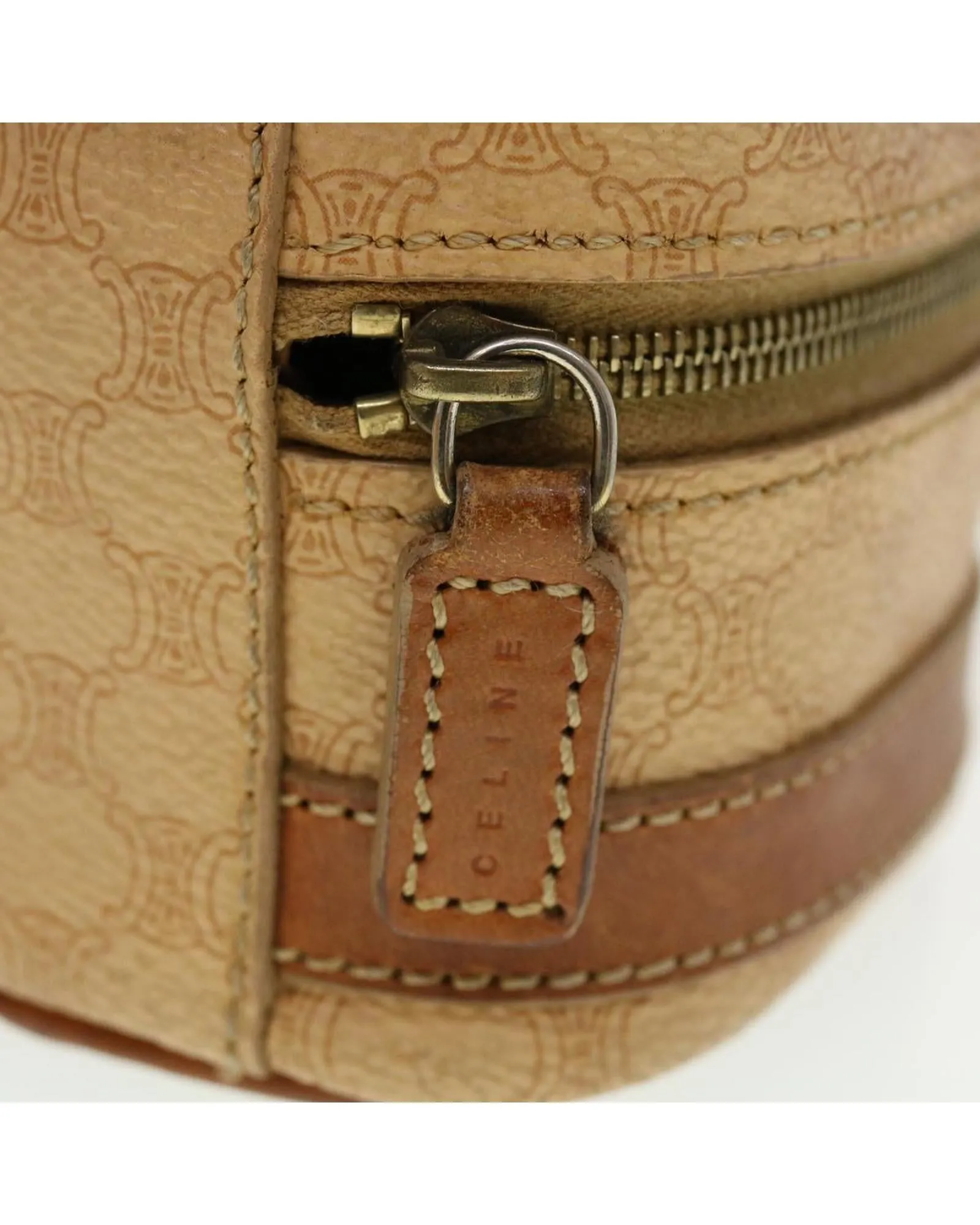Canvas Pouch with PVC Leather Detail - Beige
