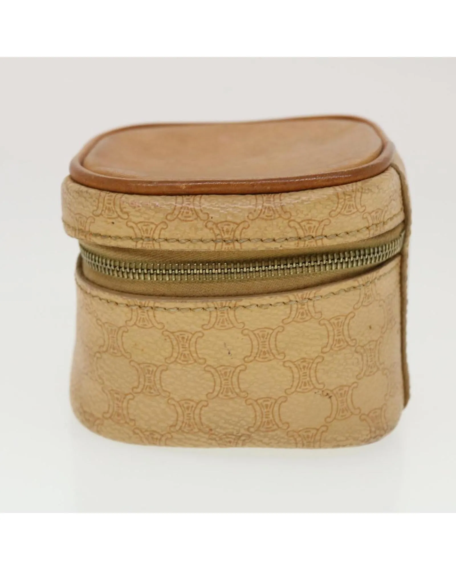 Canvas Pouch with PVC Leather Detail - Beige
