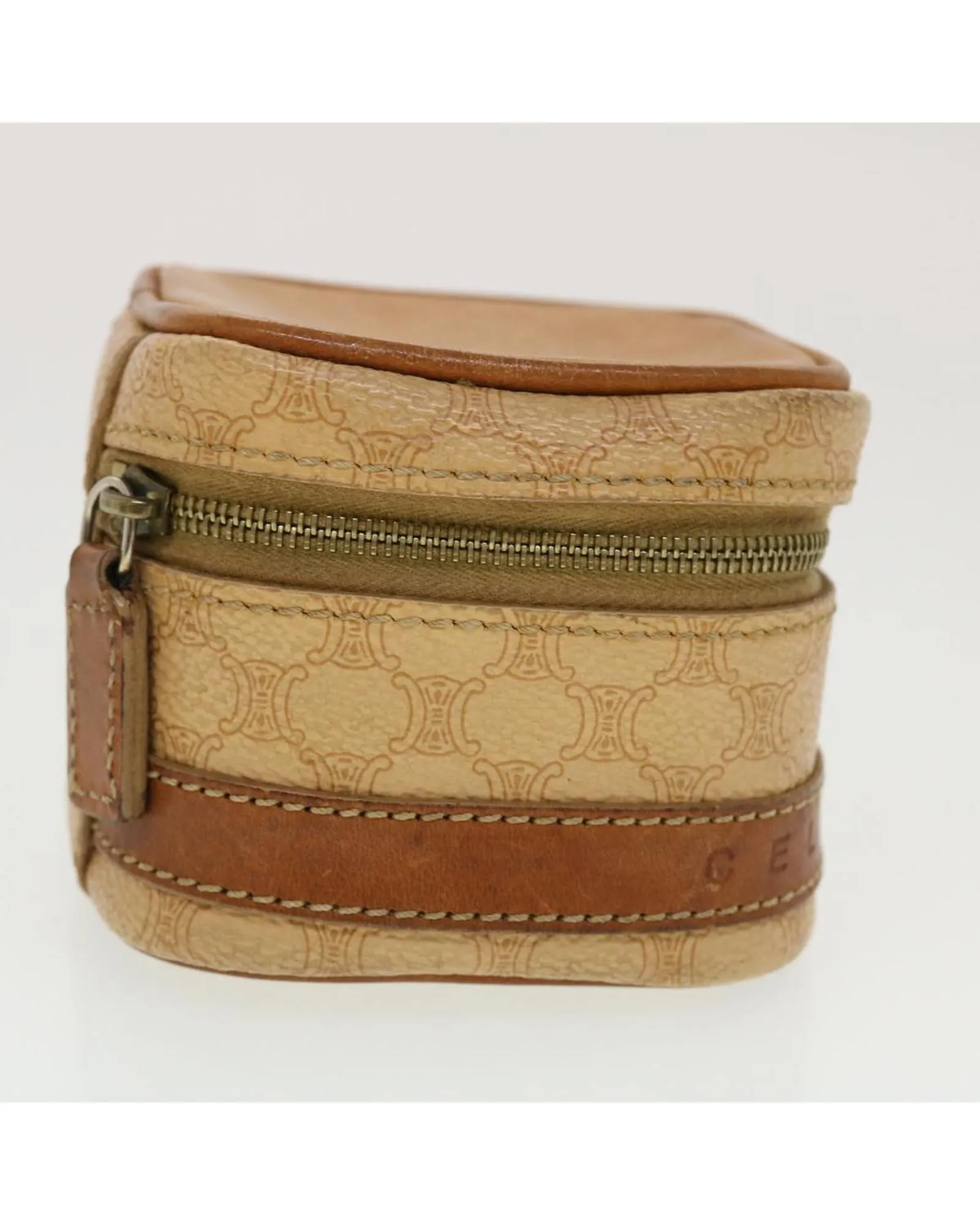 Canvas Pouch with PVC Leather Detail - Beige