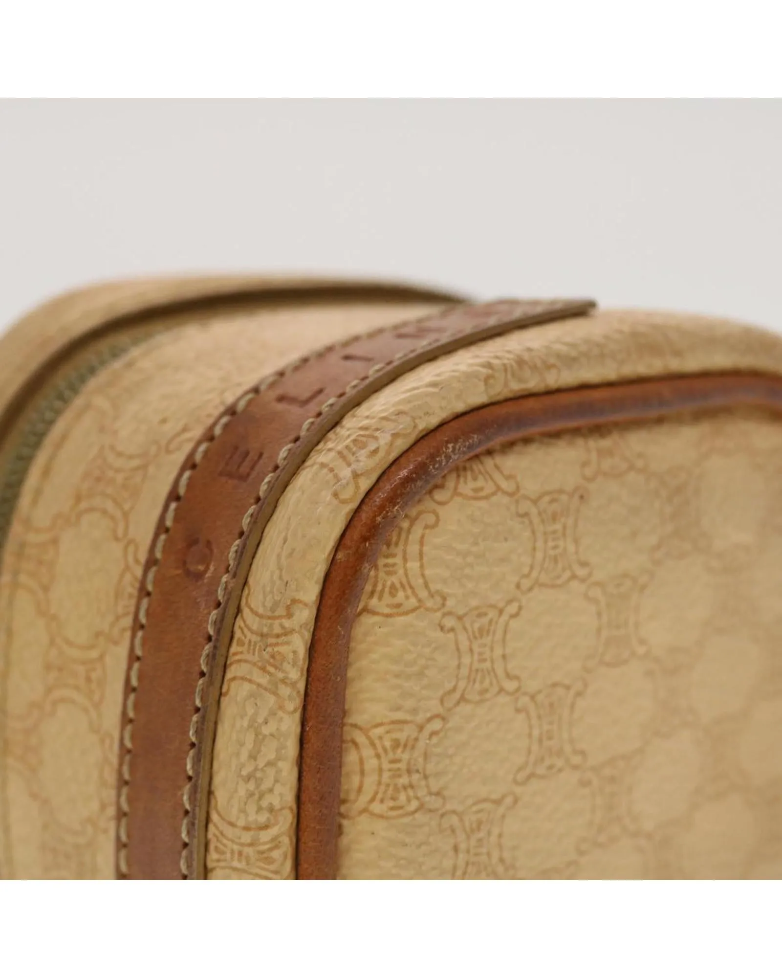 Canvas Pouch with PVC Leather Detail - Beige
