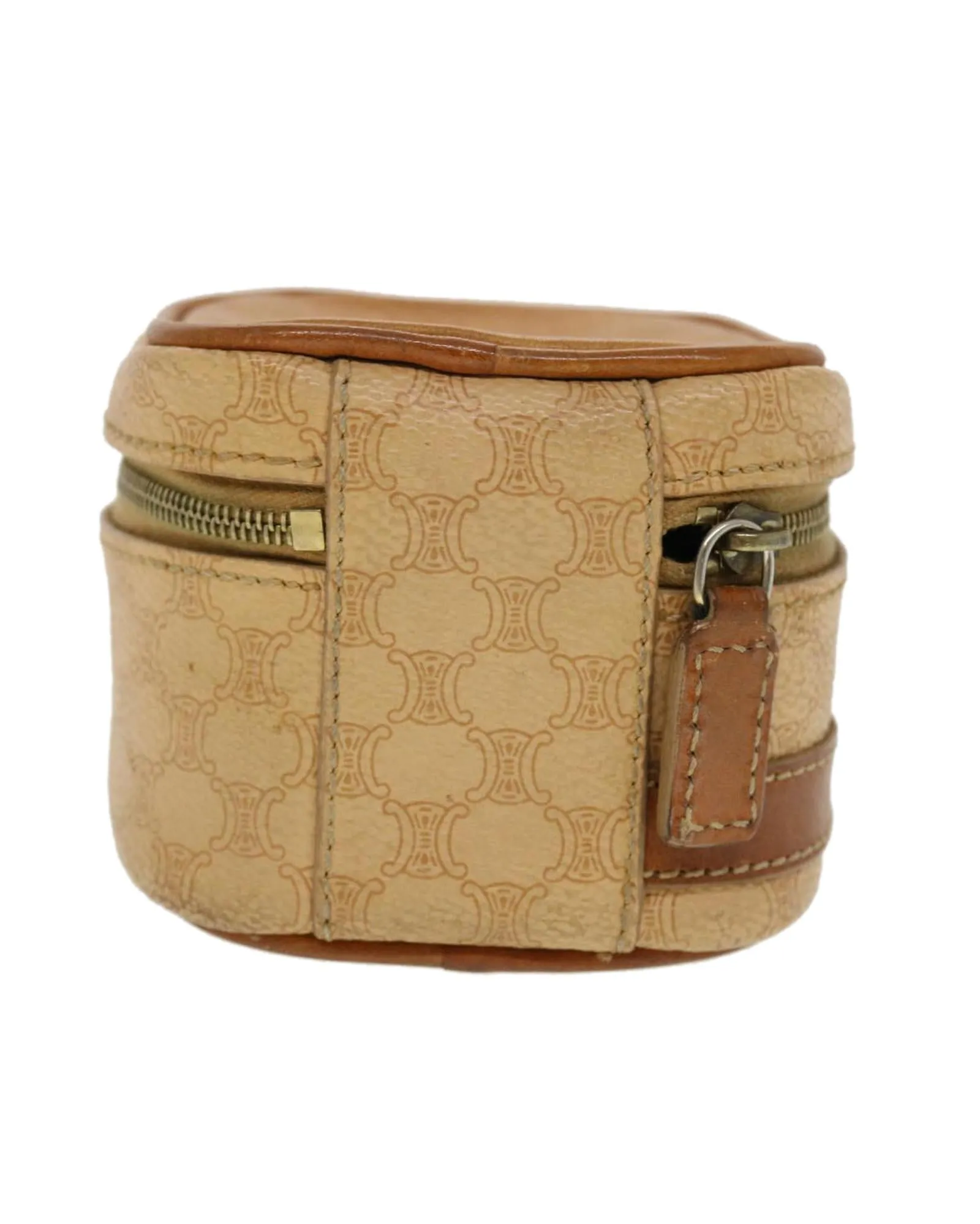 Canvas Pouch with PVC Leather Detail - Beige