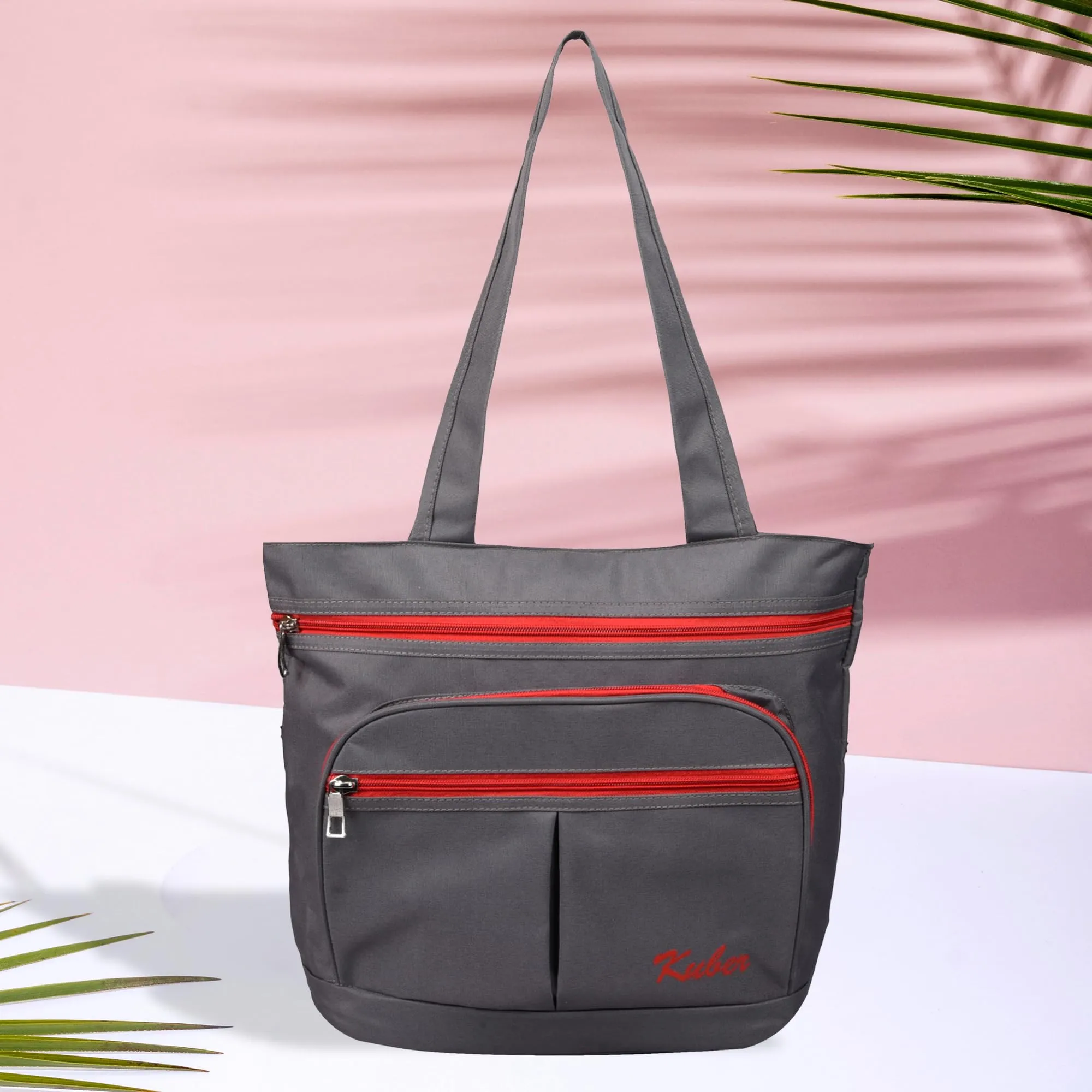 Kuber Industries Shopping Bag | Grocery Handbag | 4 Compartment Shopping Bag | Grocery Bag for Shopping | Vegetable Bag | Shoulder Bag with Handle | Gray