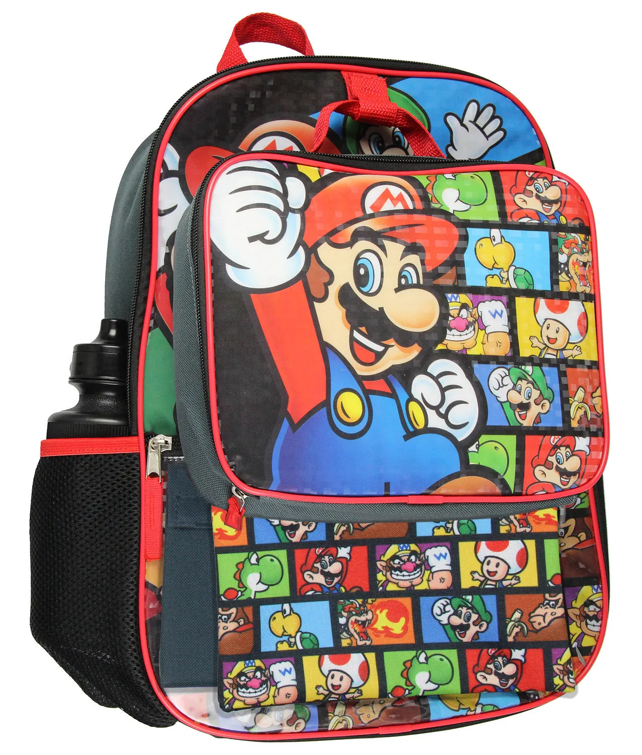 Nintendo Boys 5 PC Shimmer Pixel Character 16" Backpack Combo Set