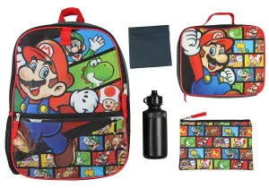 Nintendo Boys 5 PC Shimmer Pixel Character 16" Backpack Combo Set