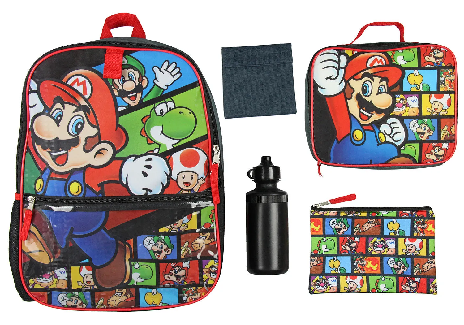 Nintendo Boys 5 PC Shimmer Pixel Character 16" Backpack Combo Set