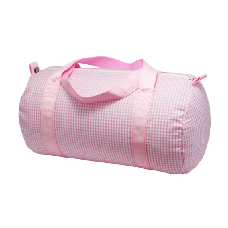 Personalized Gingham Baby Pink Duffel Bag