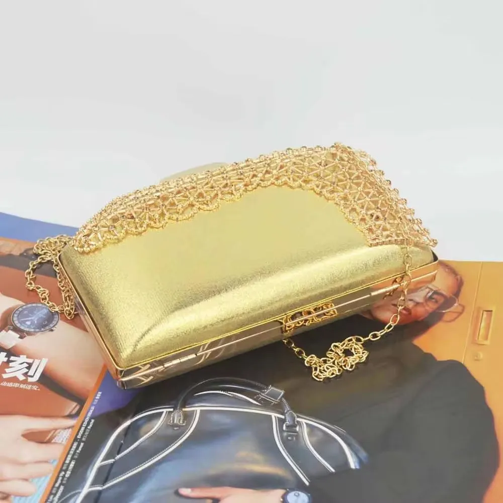 Pink Champagne Beaded Crystal Clutch Bag - Mini Evening Handbag