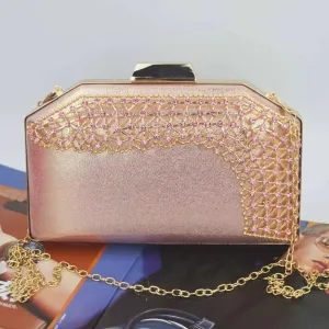 Pink Champagne Beaded Crystal Clutch Bag - Mini Evening Handbag
