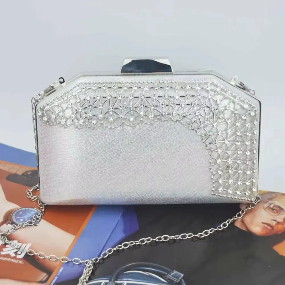 Pink Champagne Beaded Crystal Clutch Bag - Mini Evening Handbag