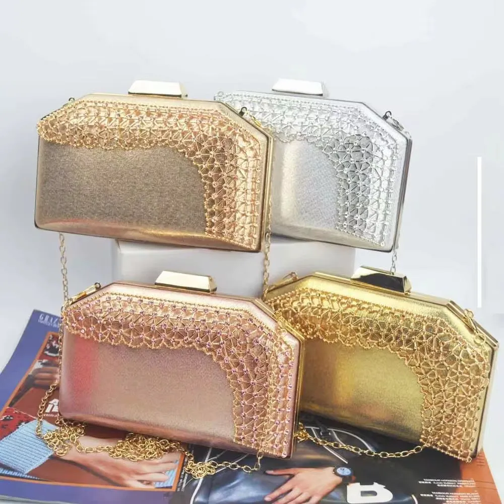 Pink Champagne Beaded Crystal Clutch Bag - Mini Evening Handbag