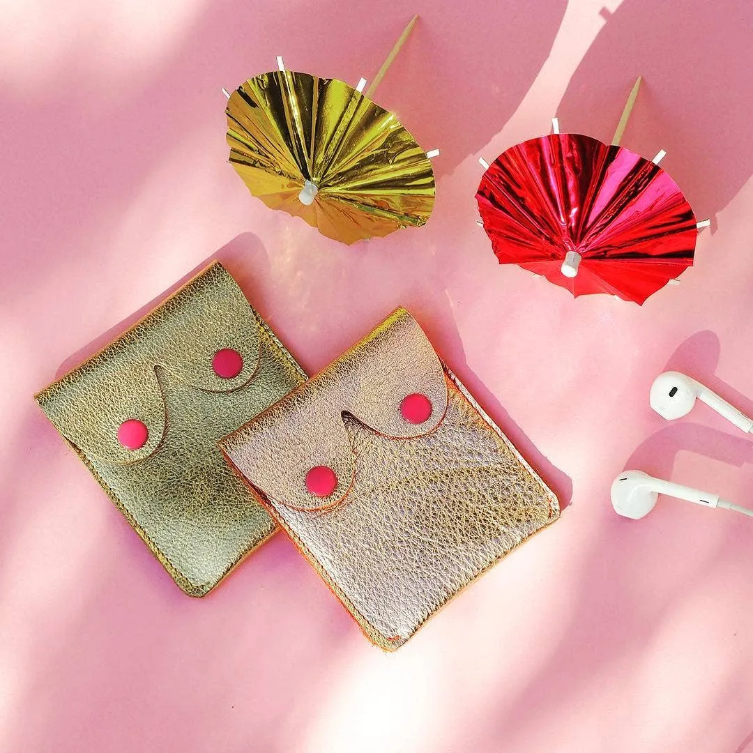 Rose Gold Metallic Boob Pouch: Leather Feminist Coin Purse: Rose Gold