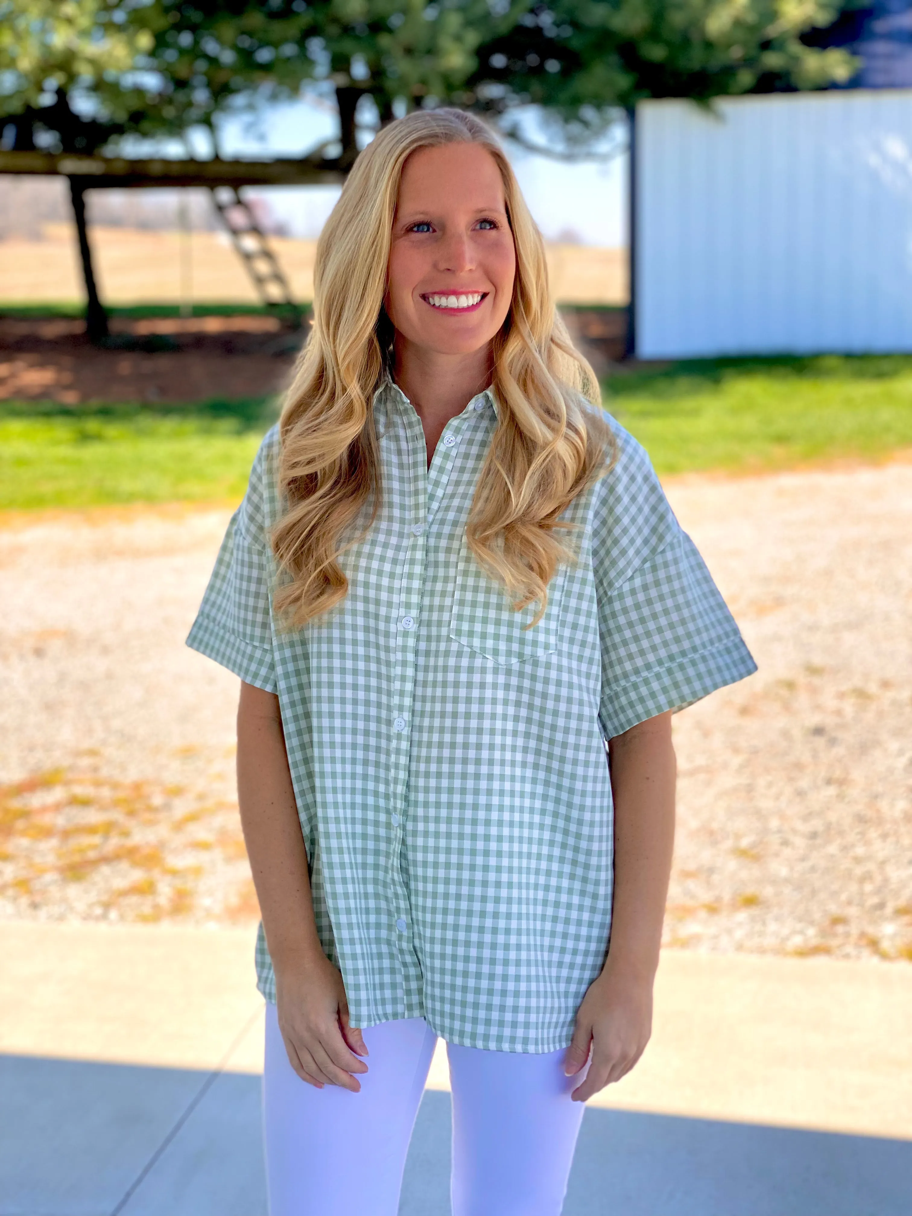 Sage Gingham Picnic Top