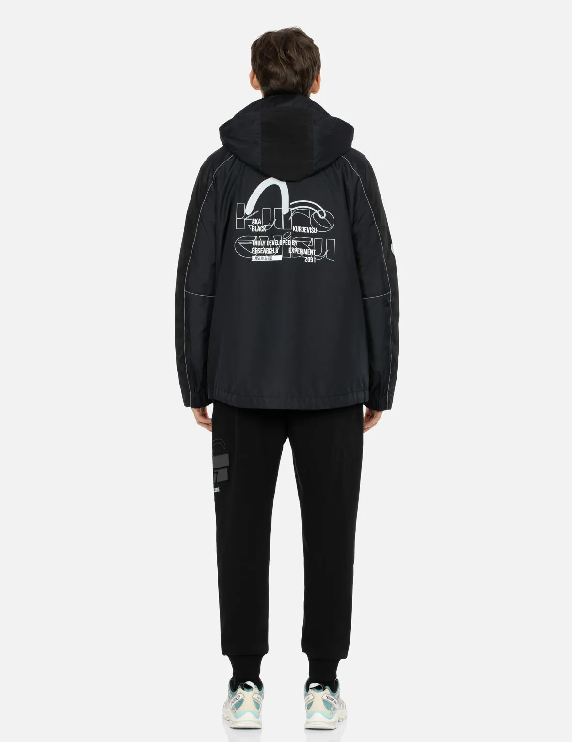 Seagull and Logo Print Slim Fit Windbreaker