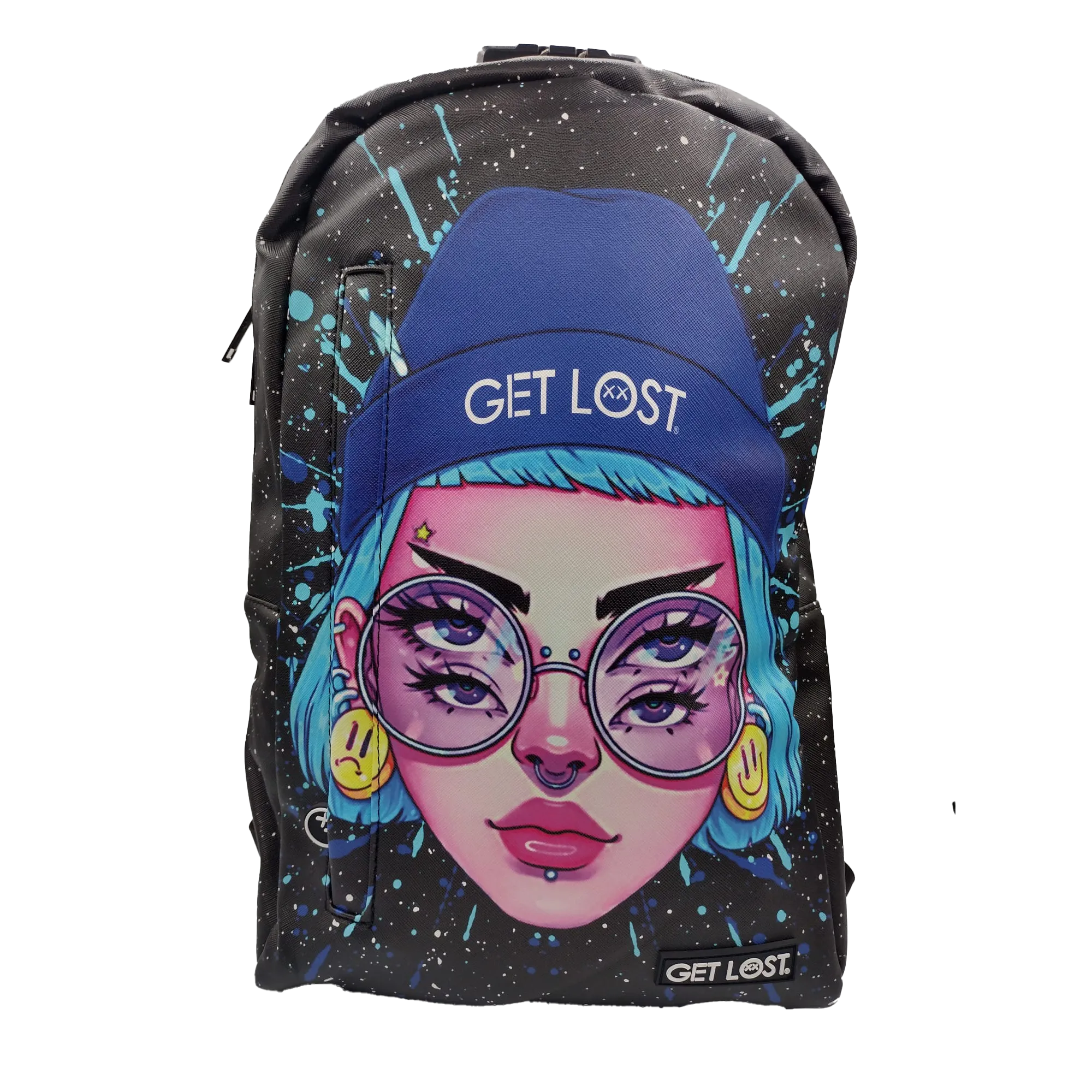Smell Proof Premium Backpacks l BLUE HAT TRIPPY GIRL
