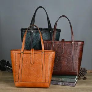 Vintage Vegetable Tanned Leather Women Handbas 9006