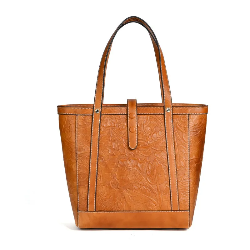 Vintage Vegetable Tanned Leather Women Handbas 9006