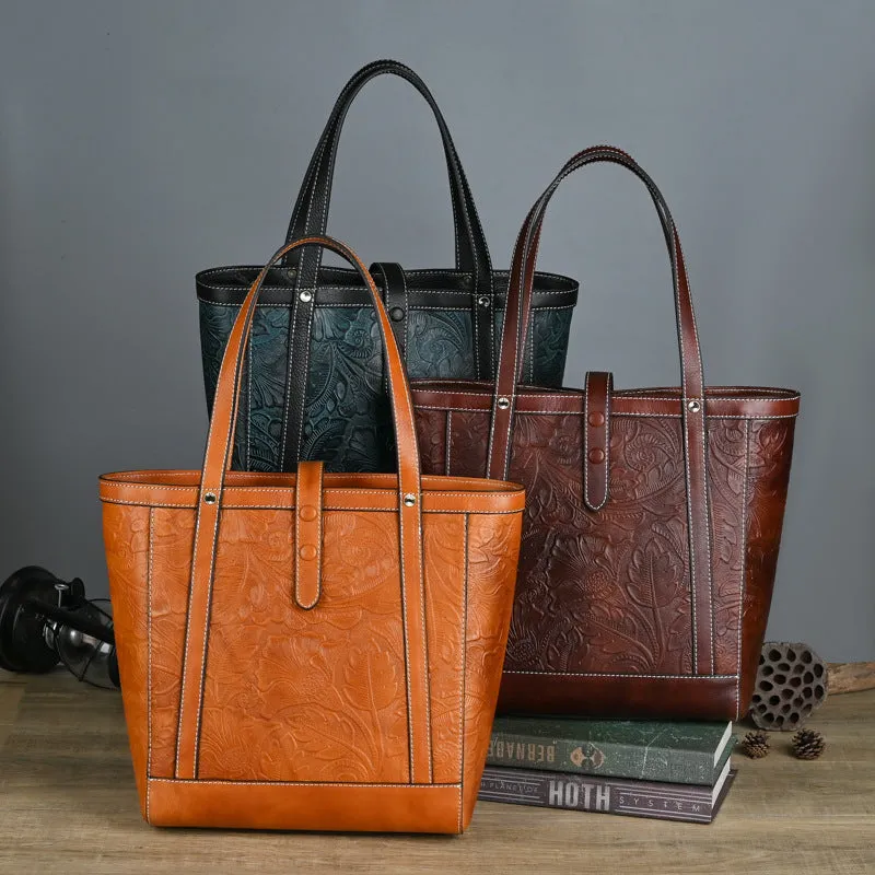 Vintage Vegetable Tanned Leather Women Handbas 9006