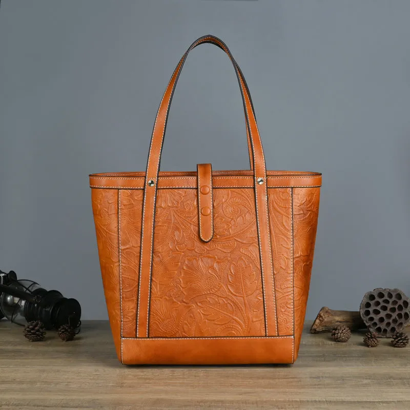 Vintage Vegetable Tanned Leather Women Handbas 9006