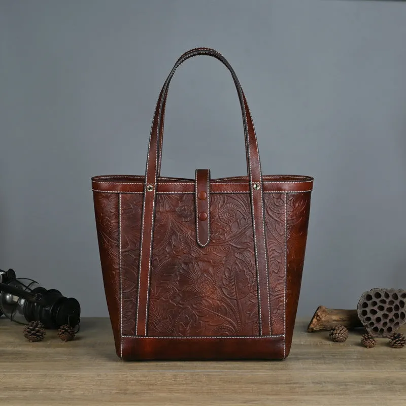 Vintage Vegetable Tanned Leather Women Handbas 9006