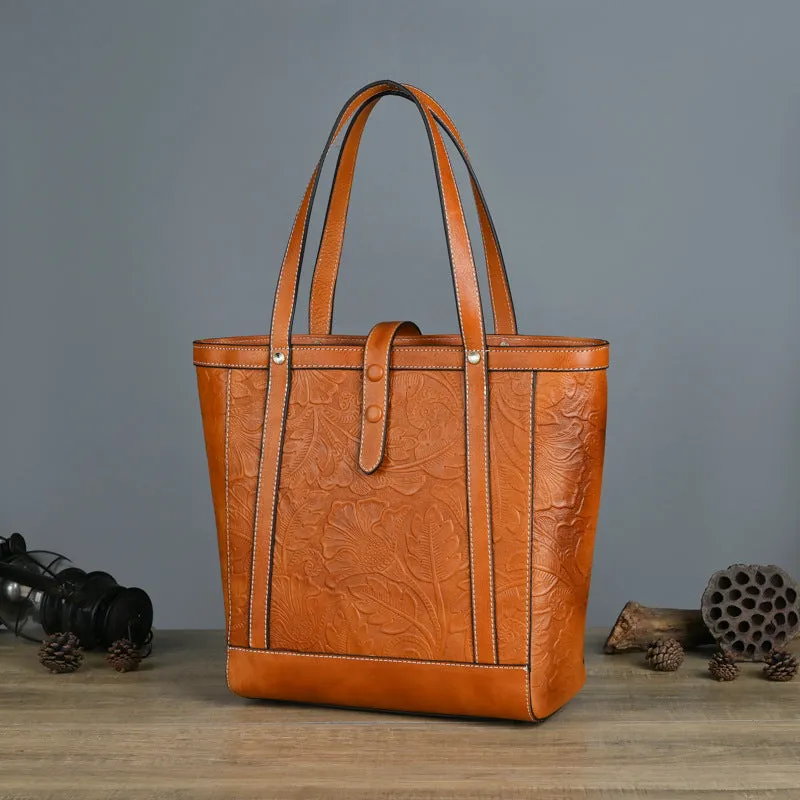 Vintage Vegetable Tanned Leather Women Handbas 9006
