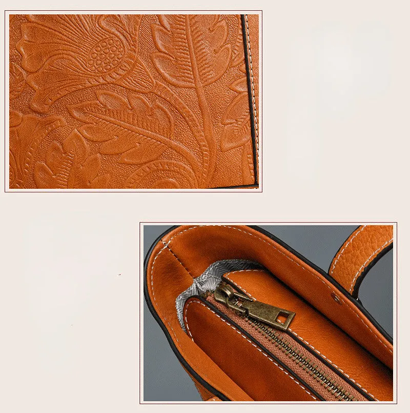 Vintage Vegetable Tanned Leather Women Handbas 9006