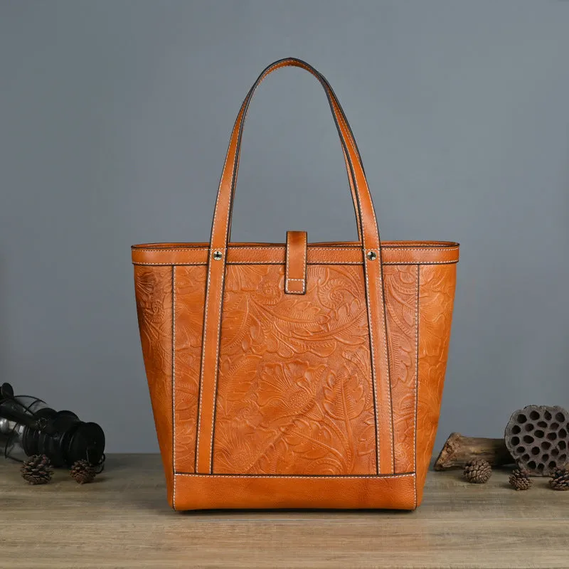Vintage Vegetable Tanned Leather Women Handbas 9006