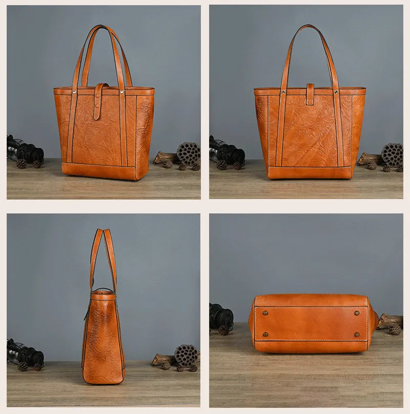 Vintage Vegetable Tanned Leather Women Handbas 9006